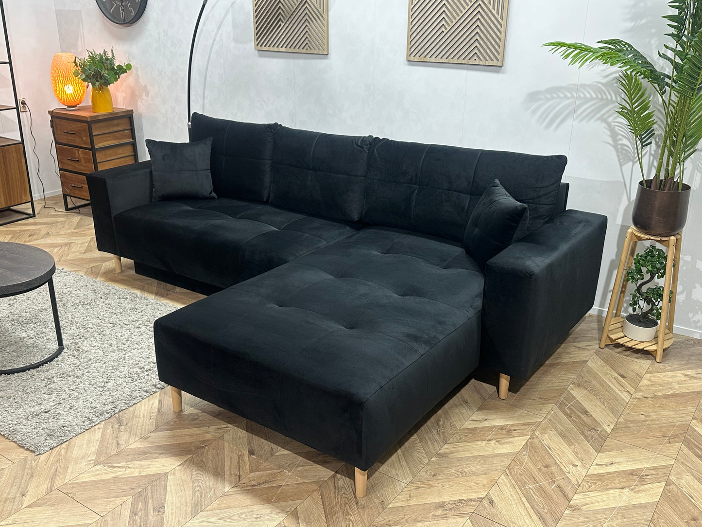 !Showroommodel! Zwarte Velvet Hoekbank