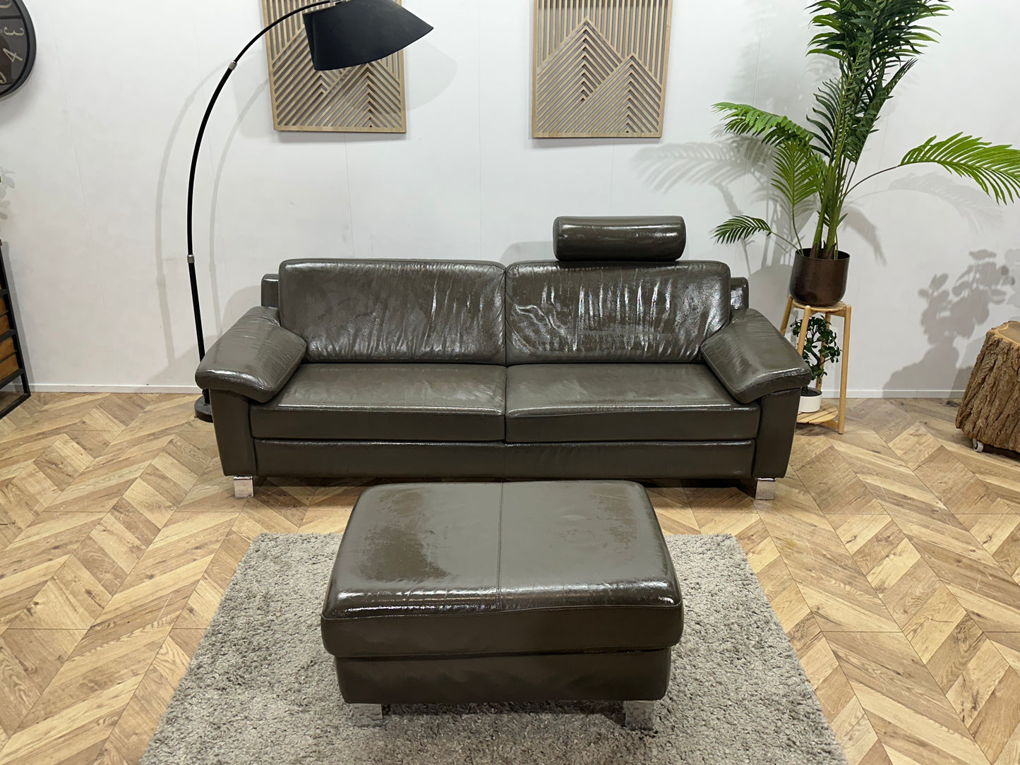 Montèl Antraciet Echt Lederen 2.5-Zits Bank Inc Hocker ~ Geïmpregneerd