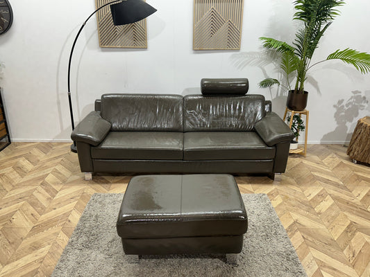 Montèl Antraciet Echt Lederen 2.5-Zits Bank Inc Hocker ~ Geïmpregneerd