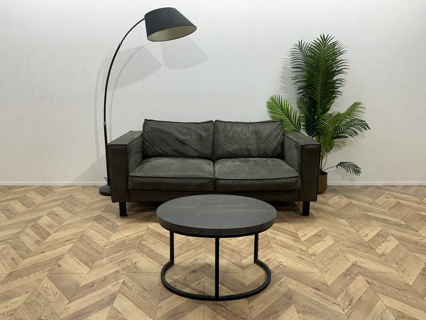 Antraciet Suède Lederen 2.5-Zits Bank ~ Losse Kussens Met Afneembare Hoezen