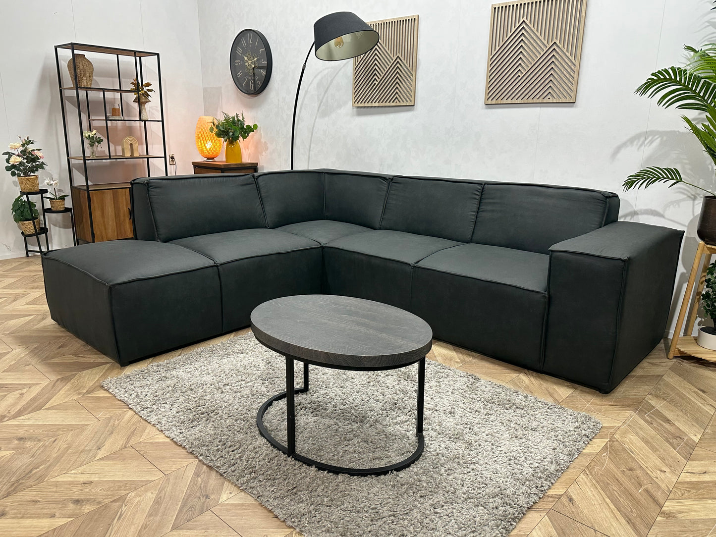 !Showroommodel! Antraciet Leather Look Hoekbank