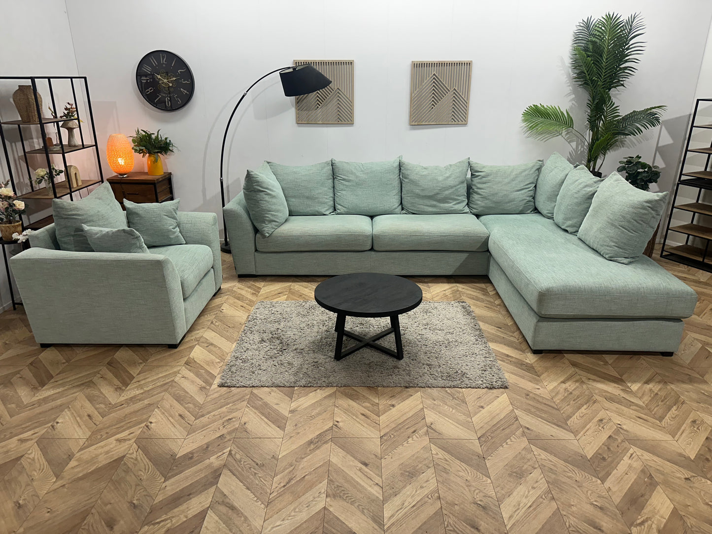 Burhens Licht Blauwe Ruime Hoekbank Inc Fauteuil ~ Losse Kussens Met Afneembare Hoezen