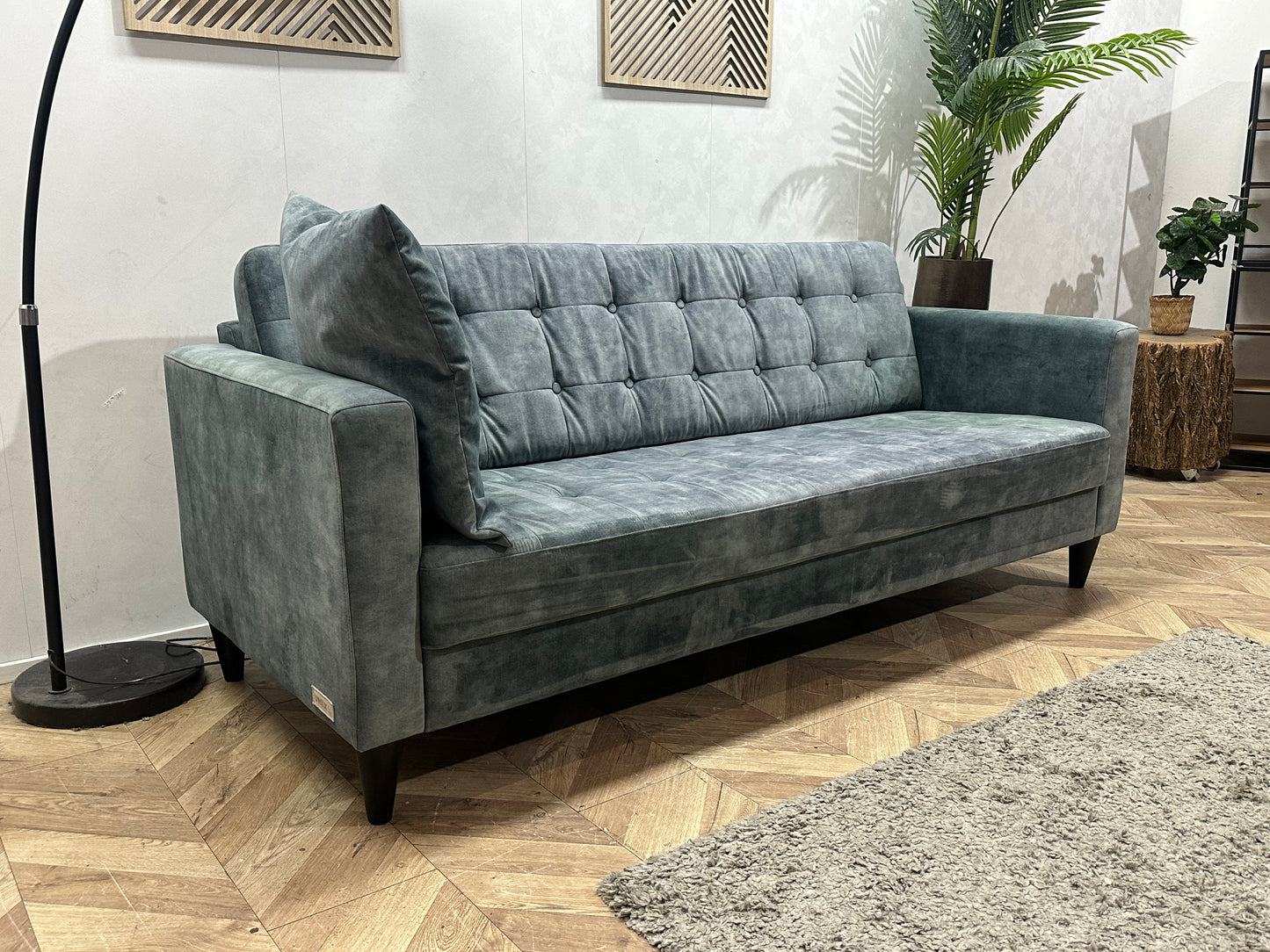 Umix Blauwe Velvet 2.5-Zits Bank ~ Losse Rugkussens Met Afneembare Hoezen
