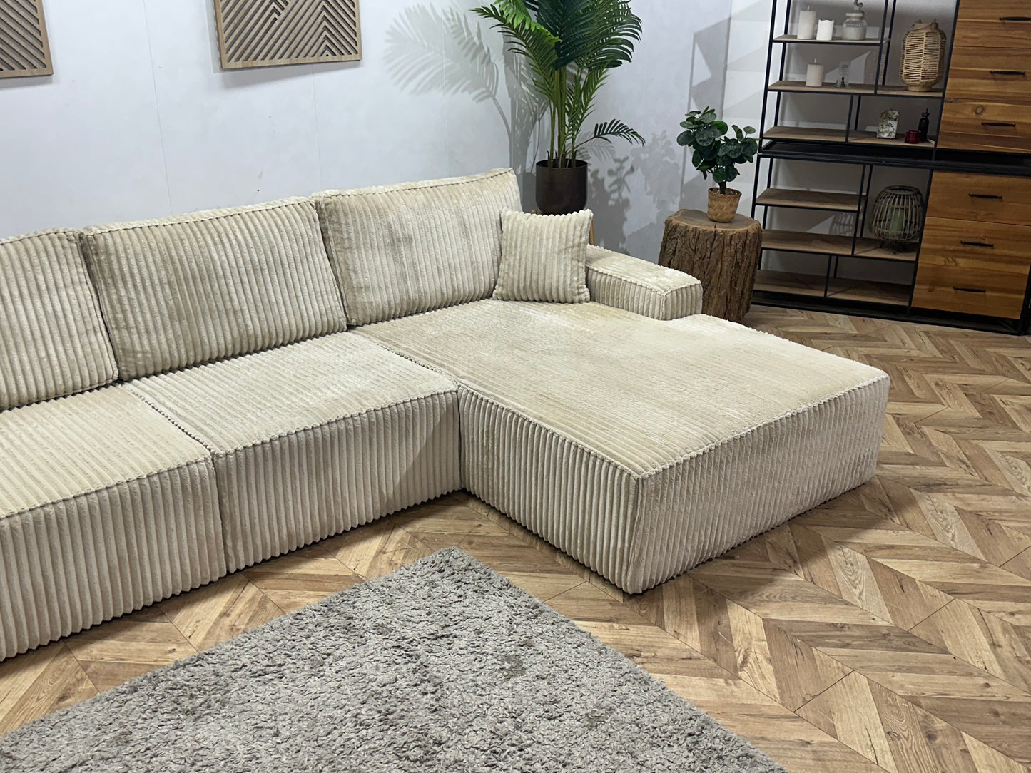 !Showroommodel! Crème Ribstof Hoekbank