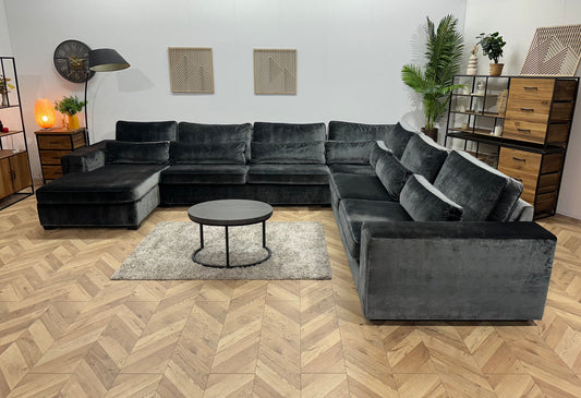 Antraciet Velvet Ruime U Bank ~ Losse Kussens Met Afneembare Hoezen