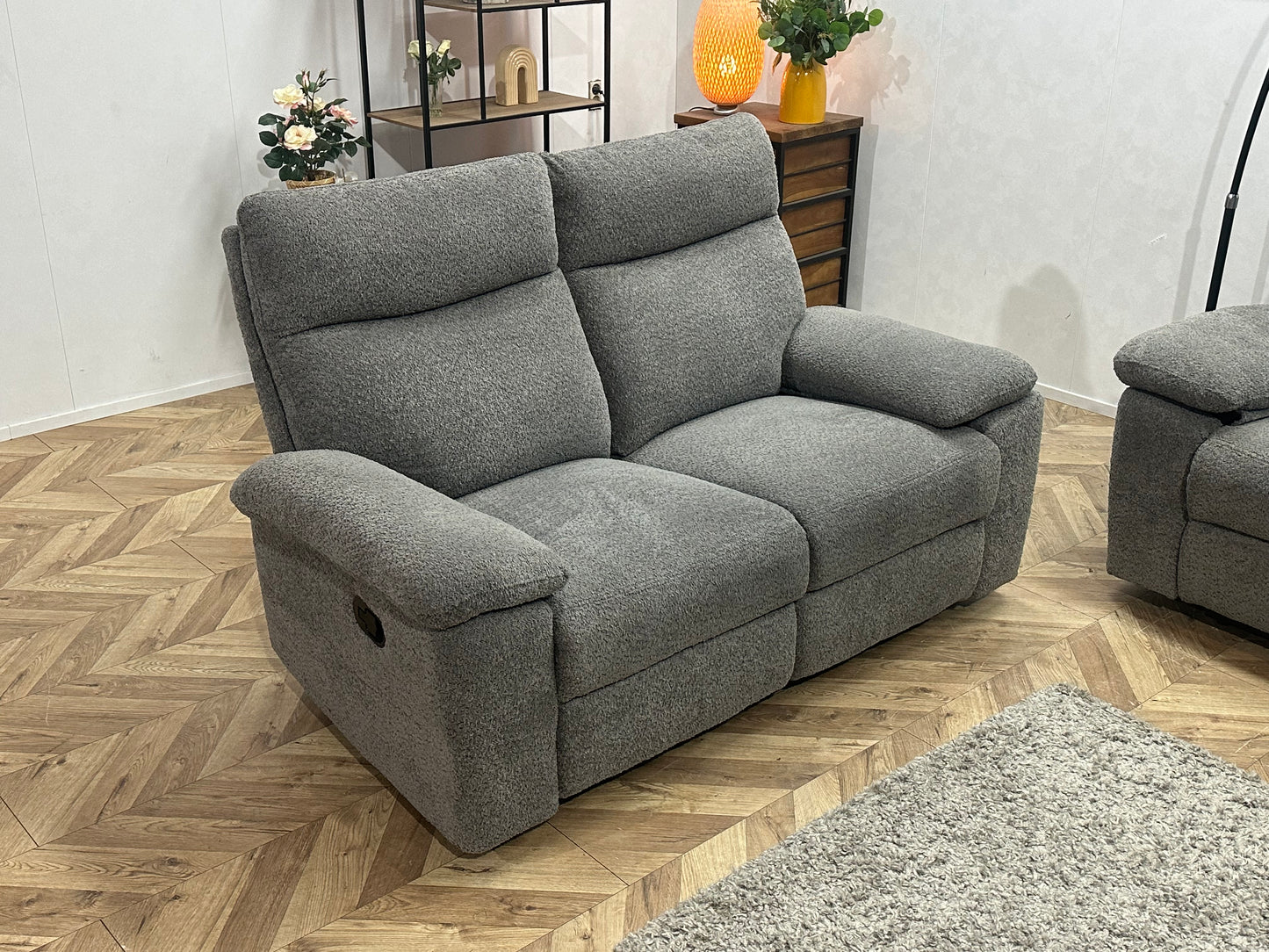 Grijze Bouclé Stoffen Banken Set ~ Relaxfunctie