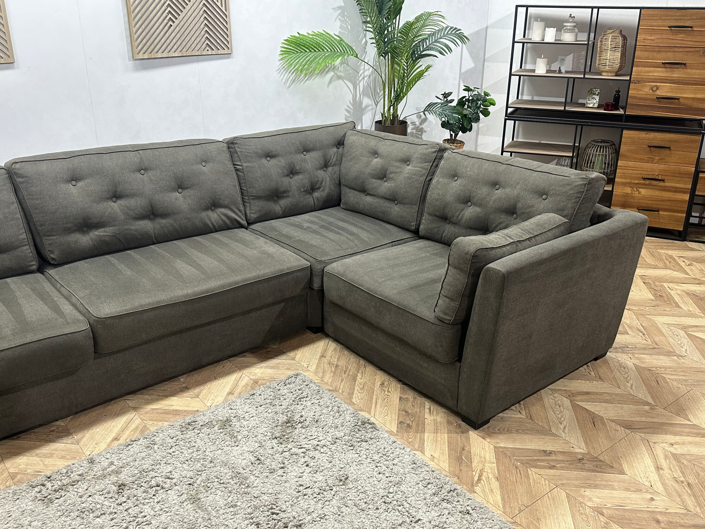 Antraciet Suède Stoffen Hoekbank ~ Losse Kussens Met Afneembare Hoezen