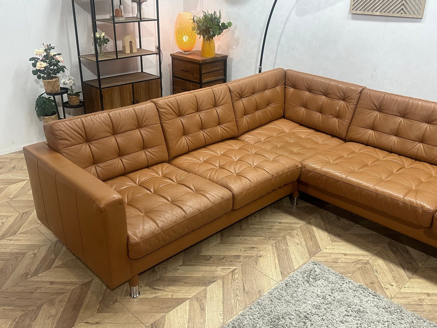 Cognac Bruine Echt Lederen Hoekbank Inc Hocker ~ Geïmpregneerd