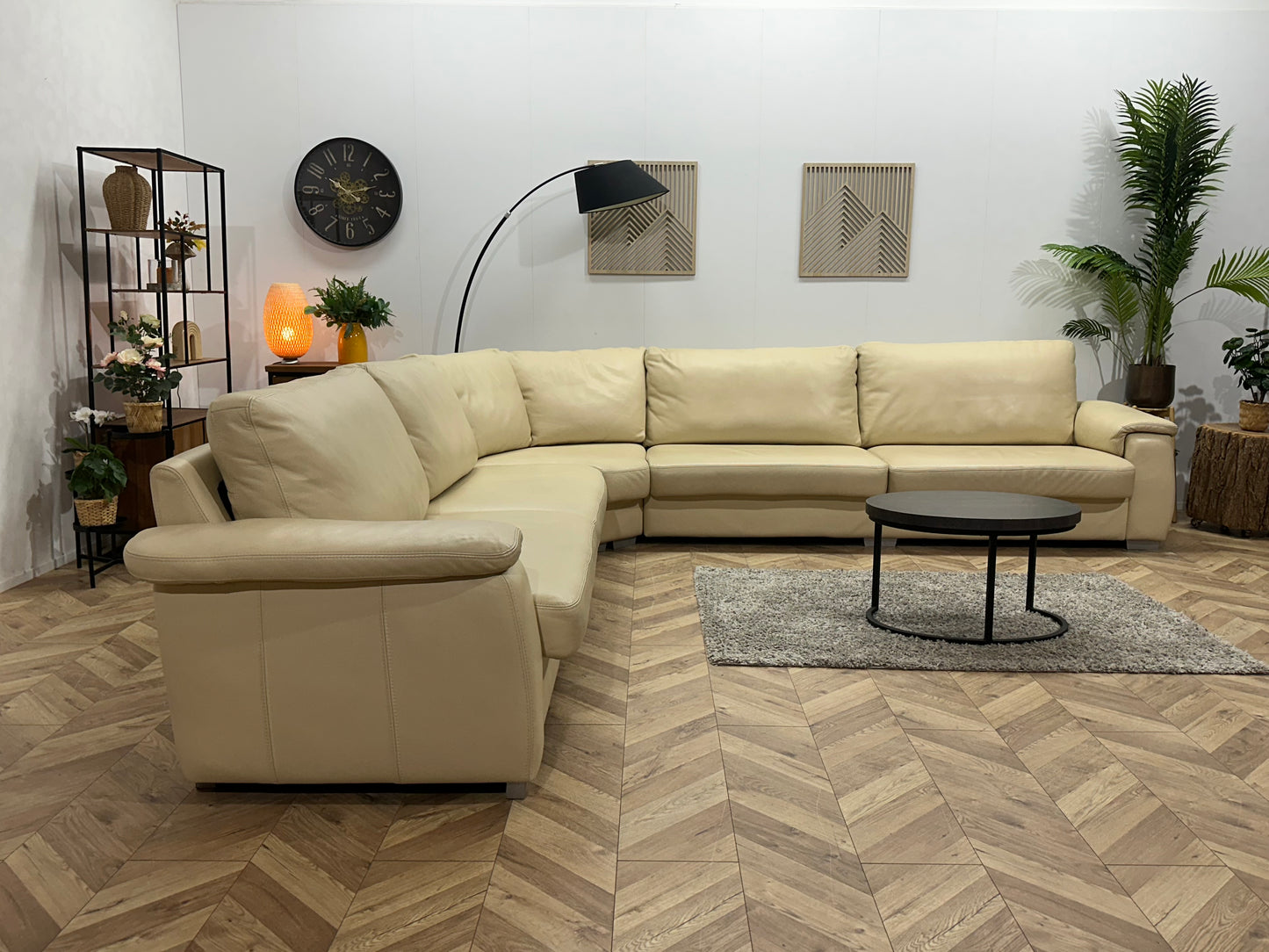 Crème Echt Lederen Hoekbank ~ Vaste Kussens