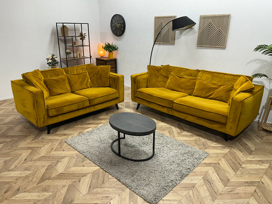 Gele Velvet Banken Set ~ Losse Kussens Met Afneembare Hoezen