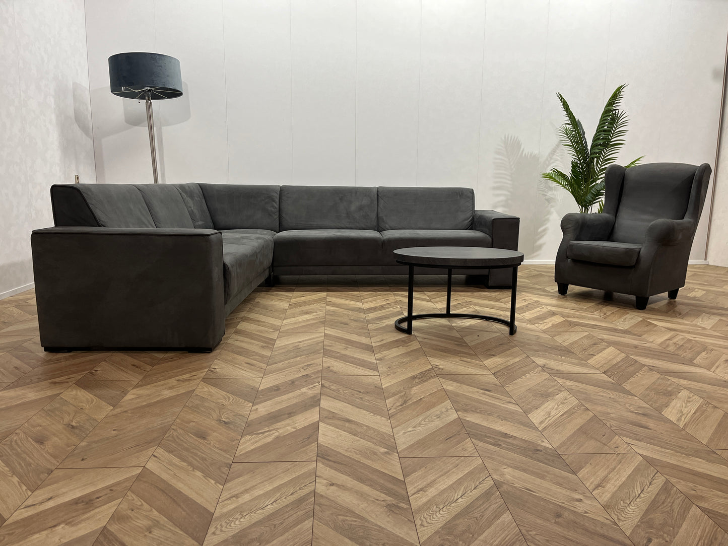 Antraciet Suède Leer Hoekbank Inc. Fauteuil