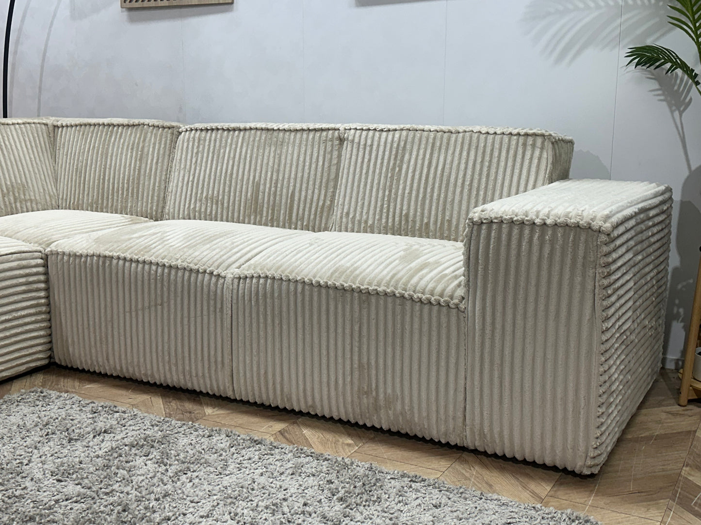 !Showroommodel! Crème Ribstof Hoekbank