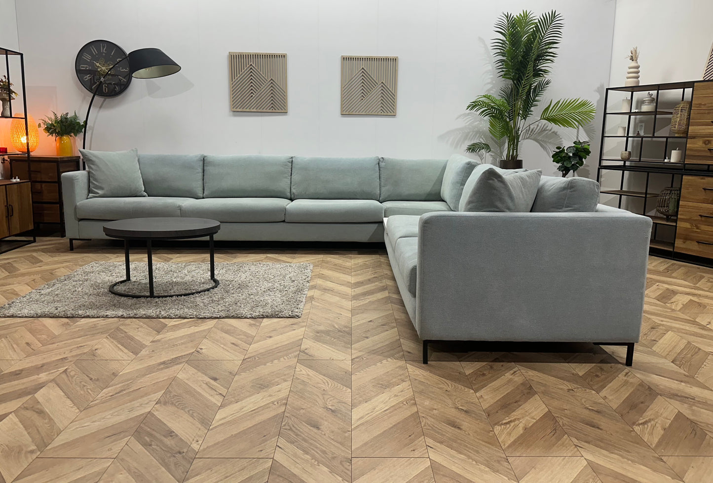 Licht Blauwe Ruime Hoekbank ~ Losse Kussens Met Afneembare Hoezen