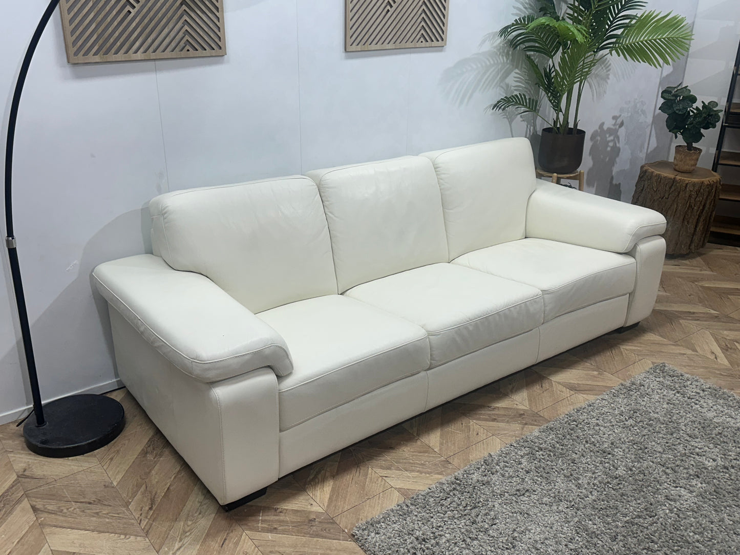 Witte Echt Lederen 3-Zits Bank ~ Vaste Kussens