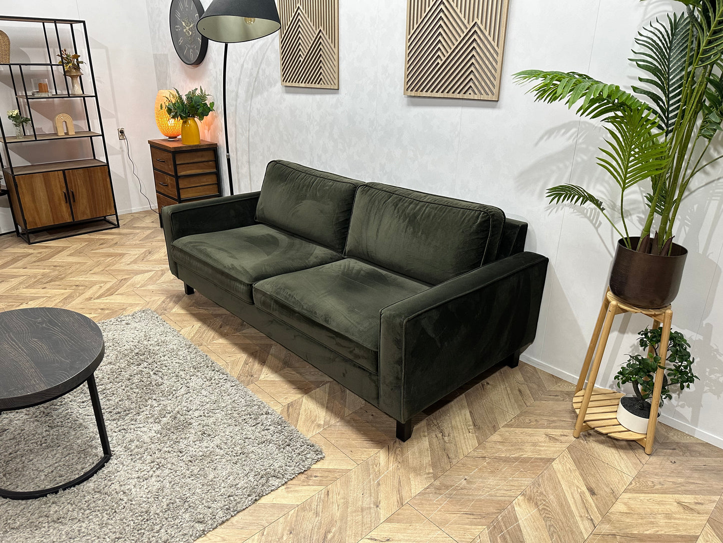 Groene Velvet Stof 2.5-Zits Bank ~ Losse Kussens Met Afneembare Hoezen