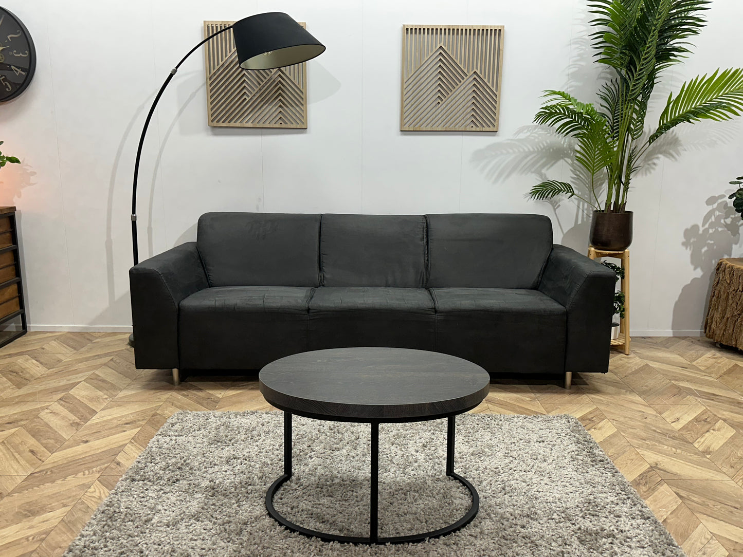 Antraciet Suède Stoffen 3-Zits Bank ~ Vaste Kussens