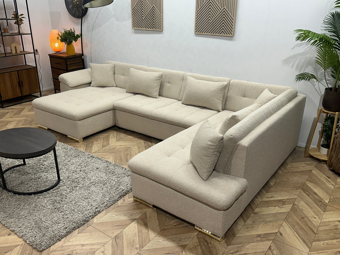 !Showroommodel! Witte/Crème Bouclé Stoffen Hoekbank