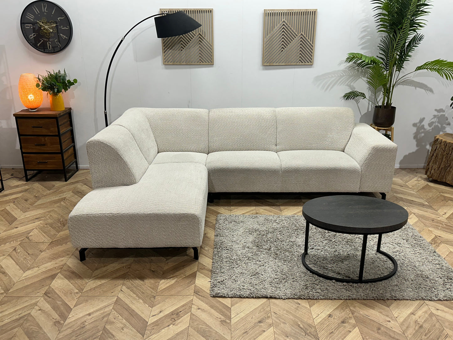 !Showroommodel! Witte/Crème Bouclé Stoffen Hoekbank