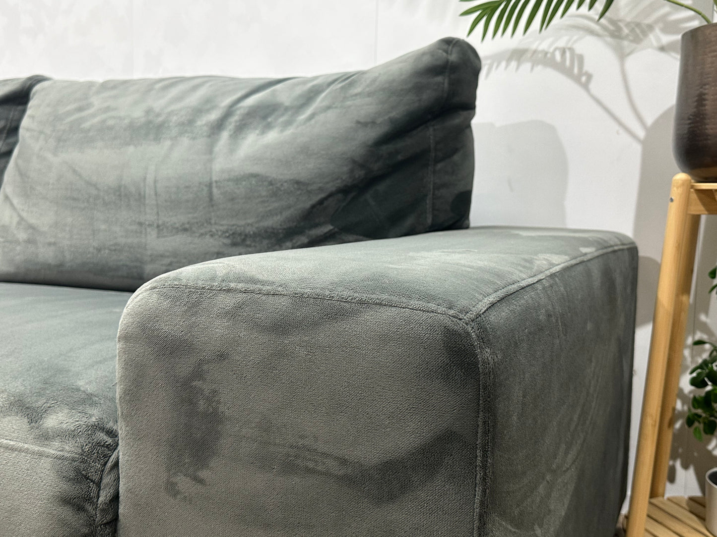 Antraciet Velvet Hoekbank ~ Vaste Kussens