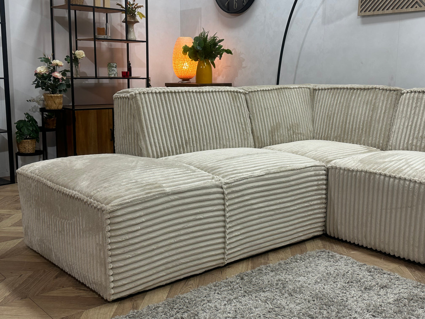 !Showroommodel! Crème Ribstof Hoekbank