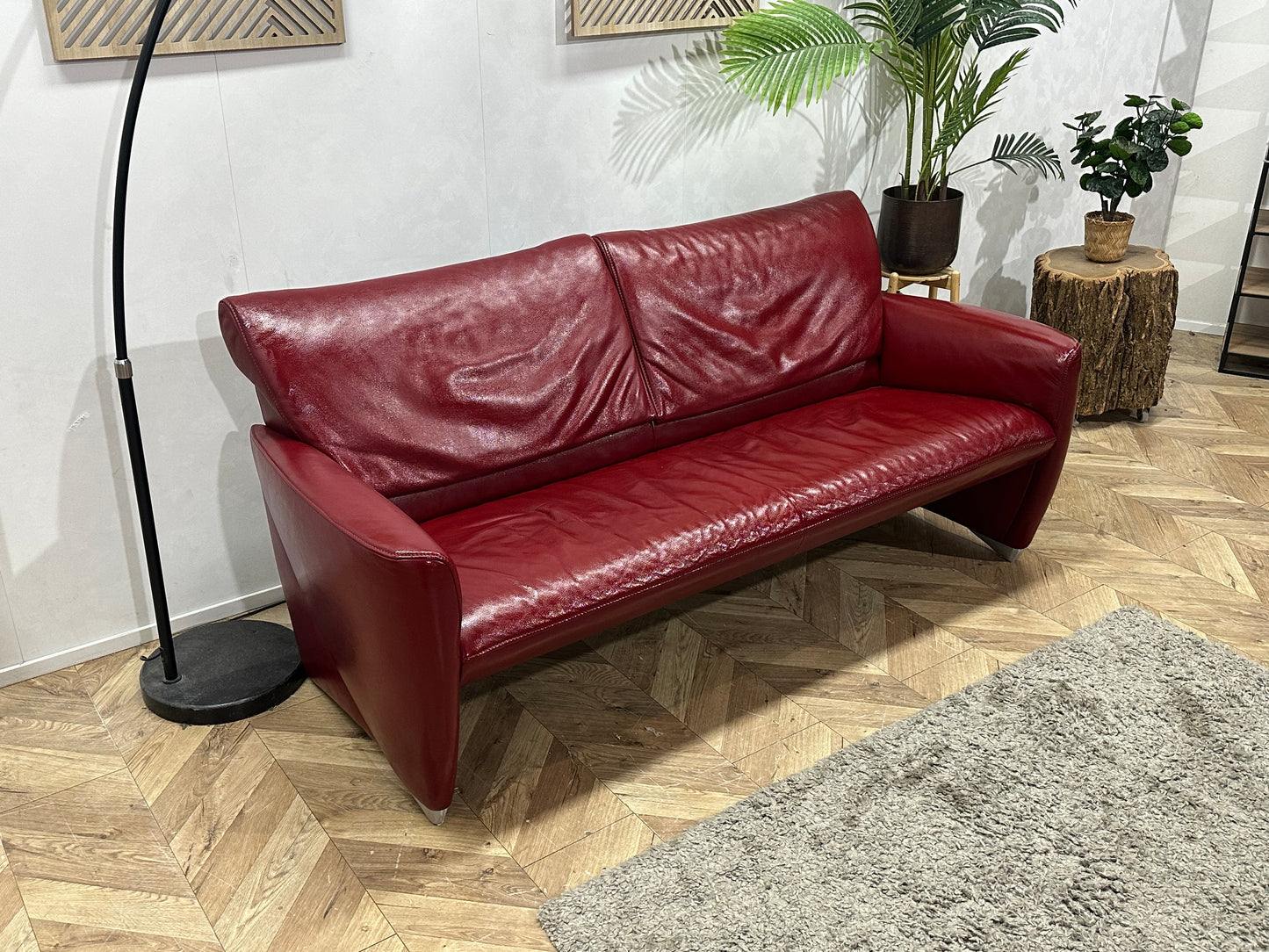 Jori Rode Echt Lederen 2.5-Zits Bank Inc Hockers ~ Geïmpregneerd