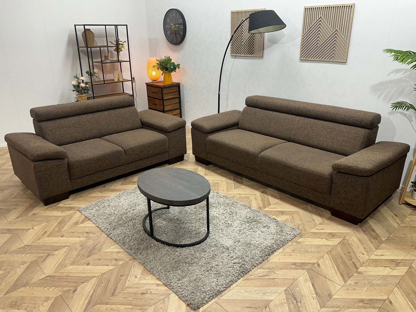 Bruine Hoekbank ~ Verstelbare Arm/Hoofdsteunen