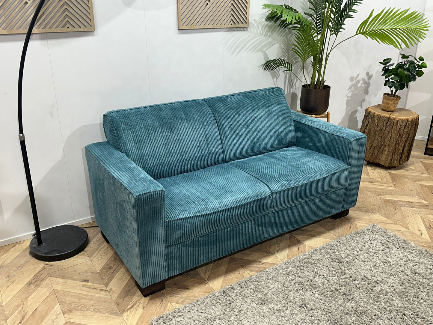 Blauwe Ribstof 2.5-Zits Bank ~ Vaste Kussens