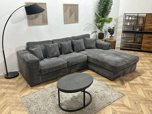 Antraciet Ribstof Hoekbank ~ Losse Kussens Met Afneembare Hoezen