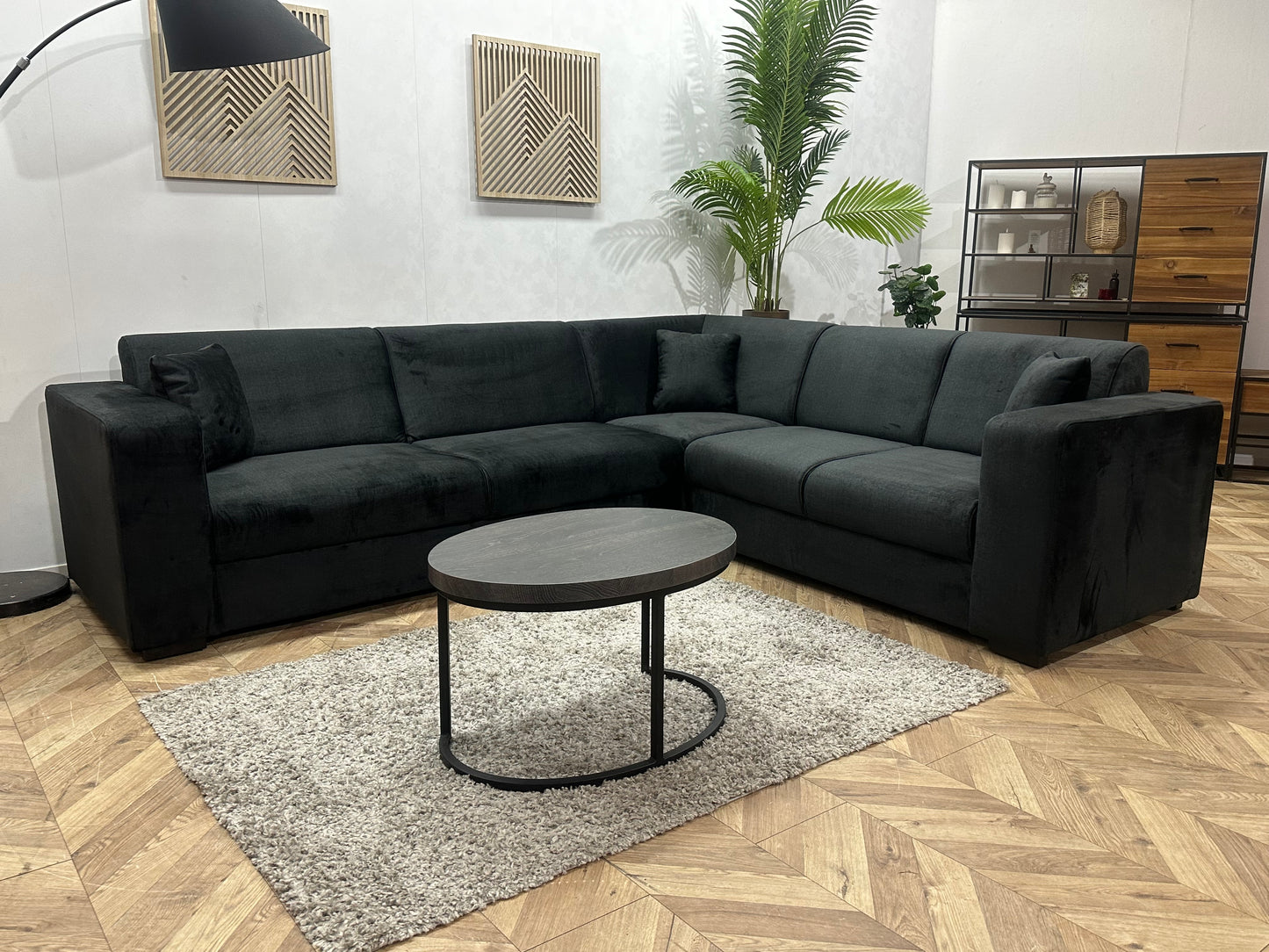 !Showroommodel! Zwarte Velvet Hoekbank