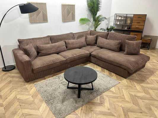 Bruine Ribstof Hoekbank ~ Losse Kussens Met Afneembare Hoezen