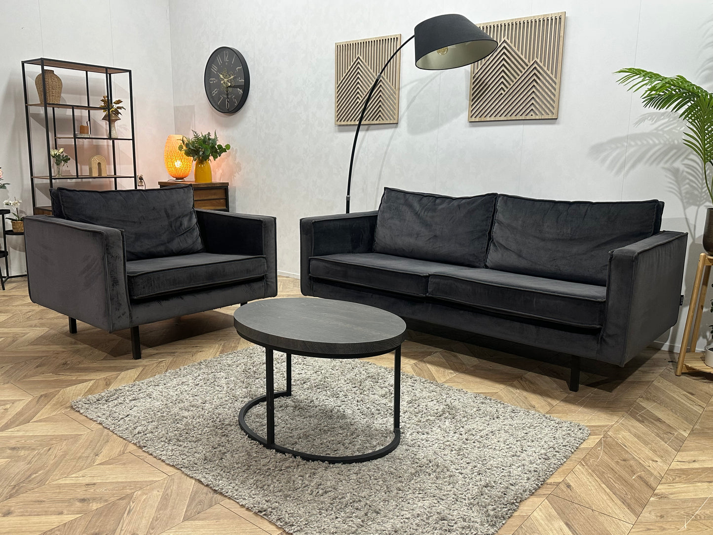 Be Pure Antraciet Velvet Banken Set ~ Losse Kussens Met Afneembare Hoezen