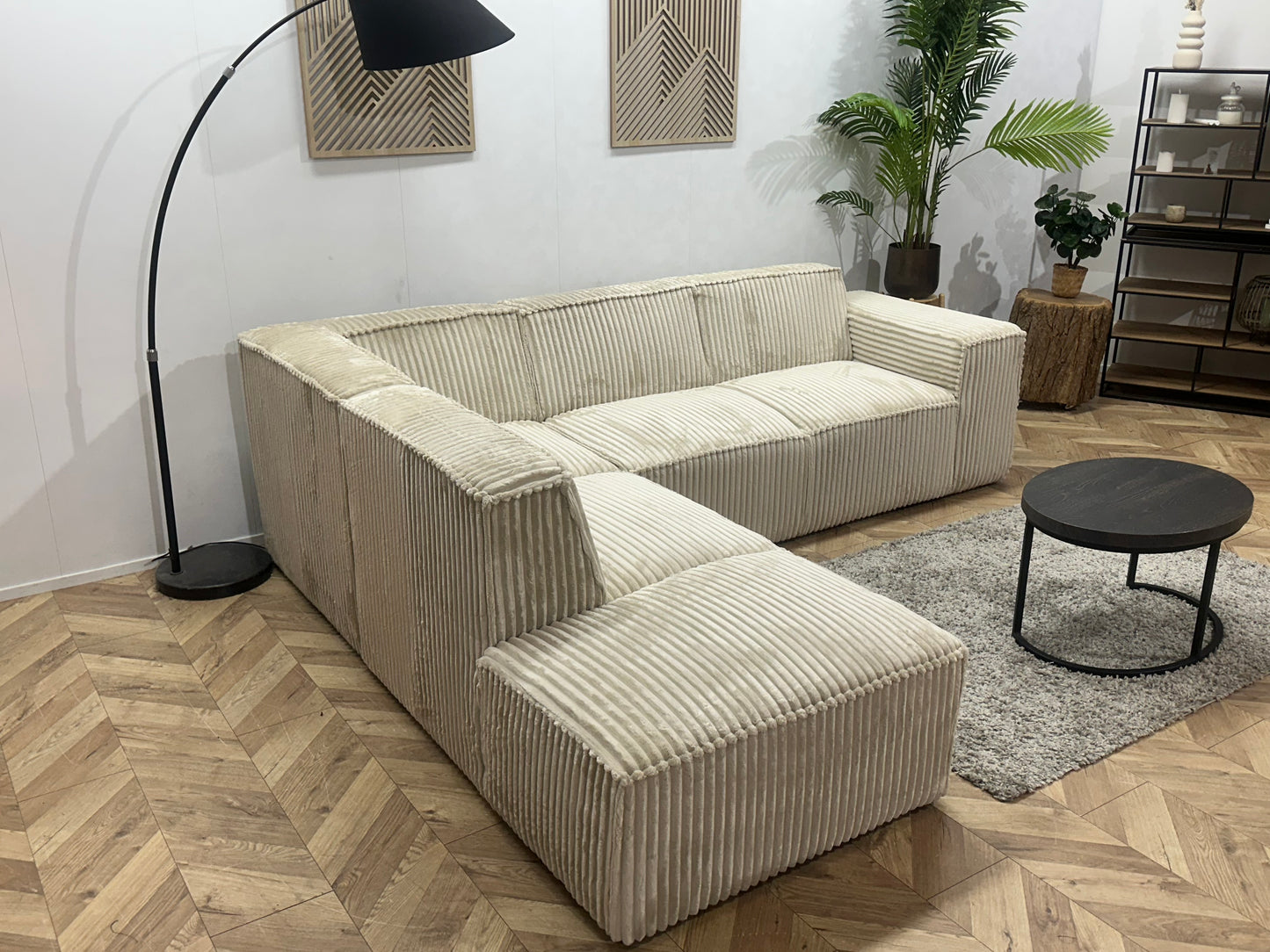 !Showroommodel! Crème Ribstof Hoekbank