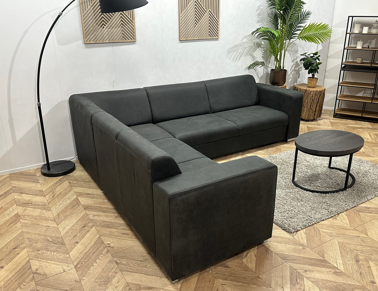 !Showroommodel! Antraciet Leather Look Hoekbank