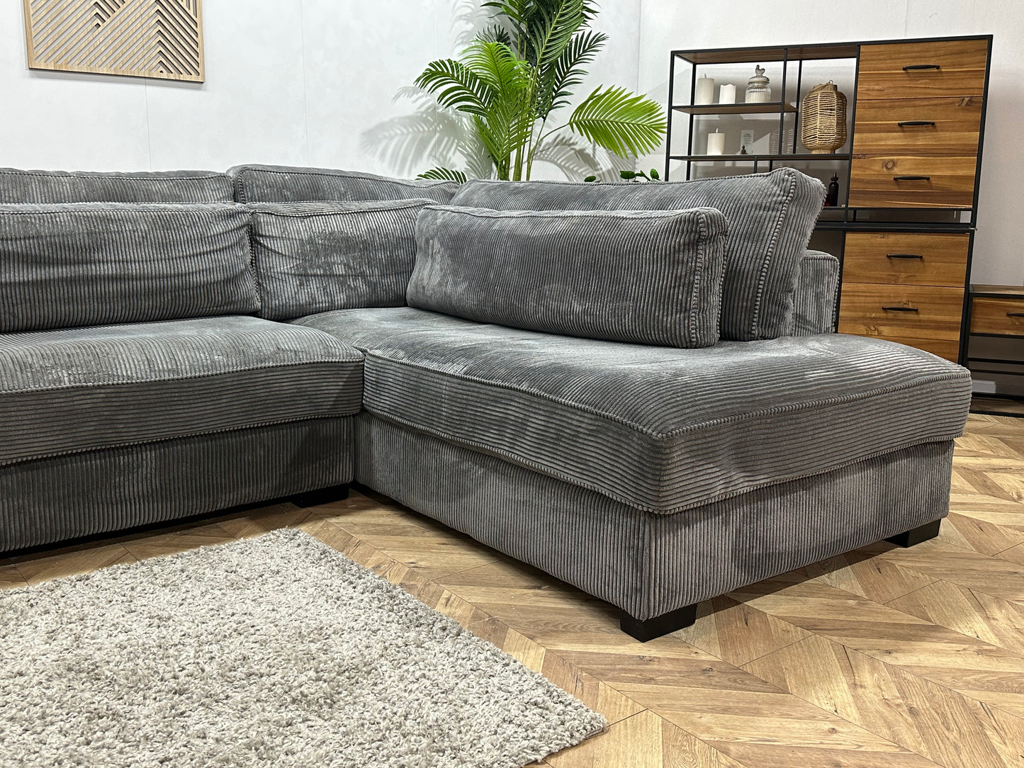 Antraciet Ribstof Hoekbank ~ Losse Kussens Met Afneembare Hoezen