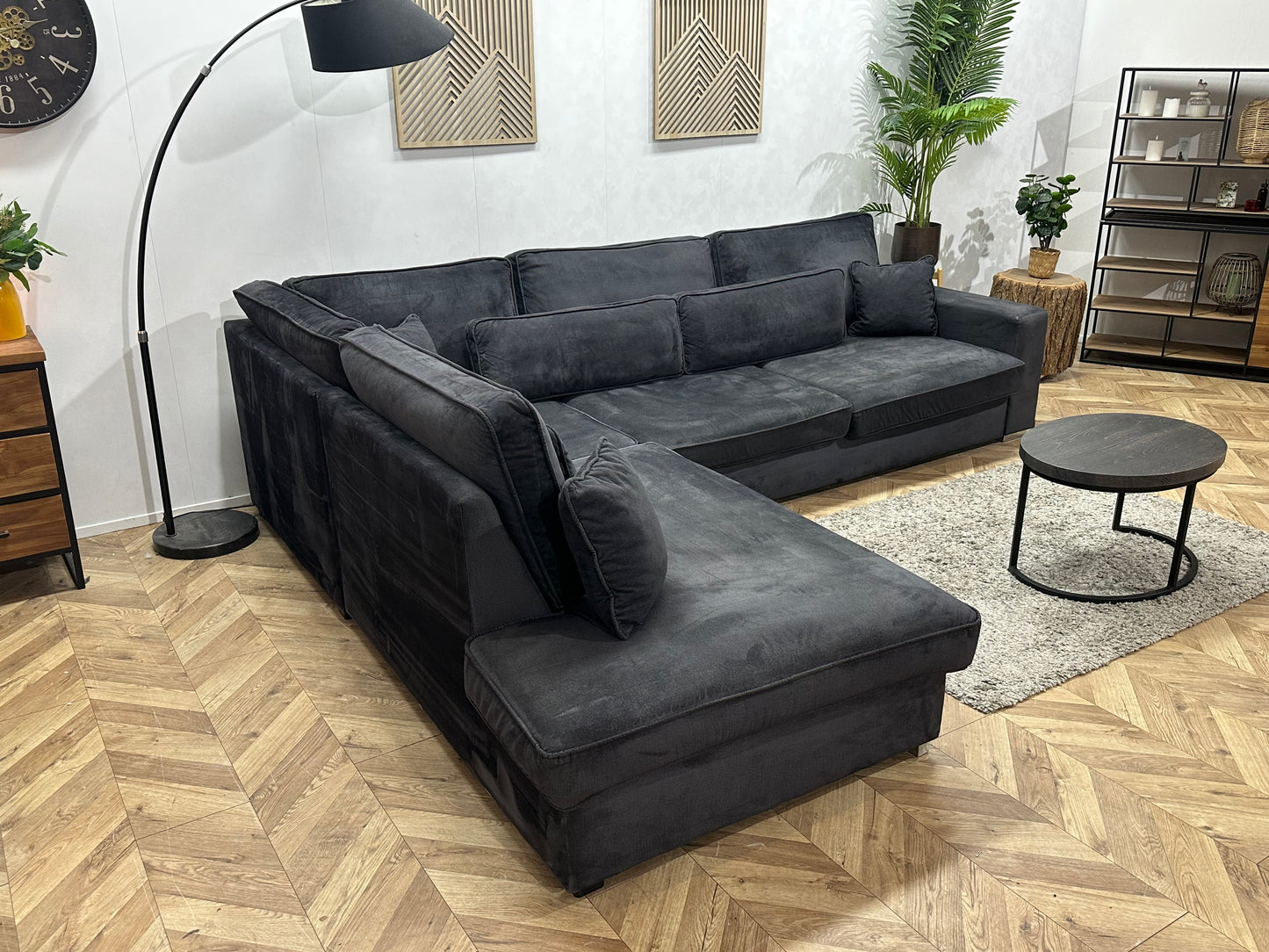 Antraciet Velvet Hoekbank ~ Losse Kussens Met Afneembare Hoezen