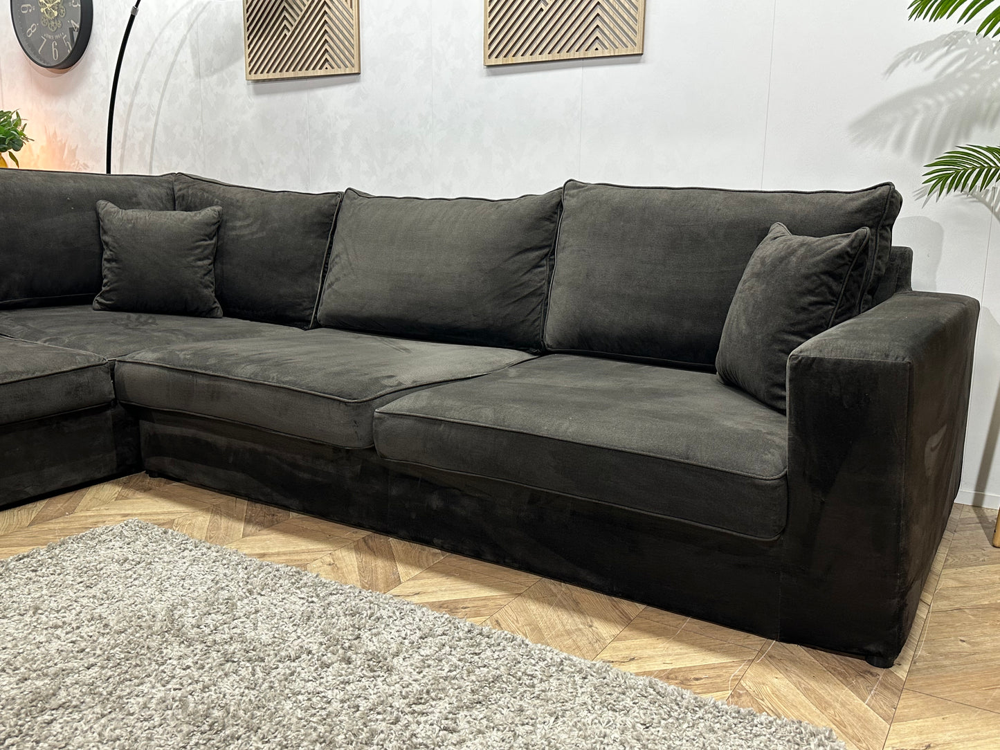Antraciet Velvet Hoekbank ~ Losse Kussens Met Afneembare Hoezen