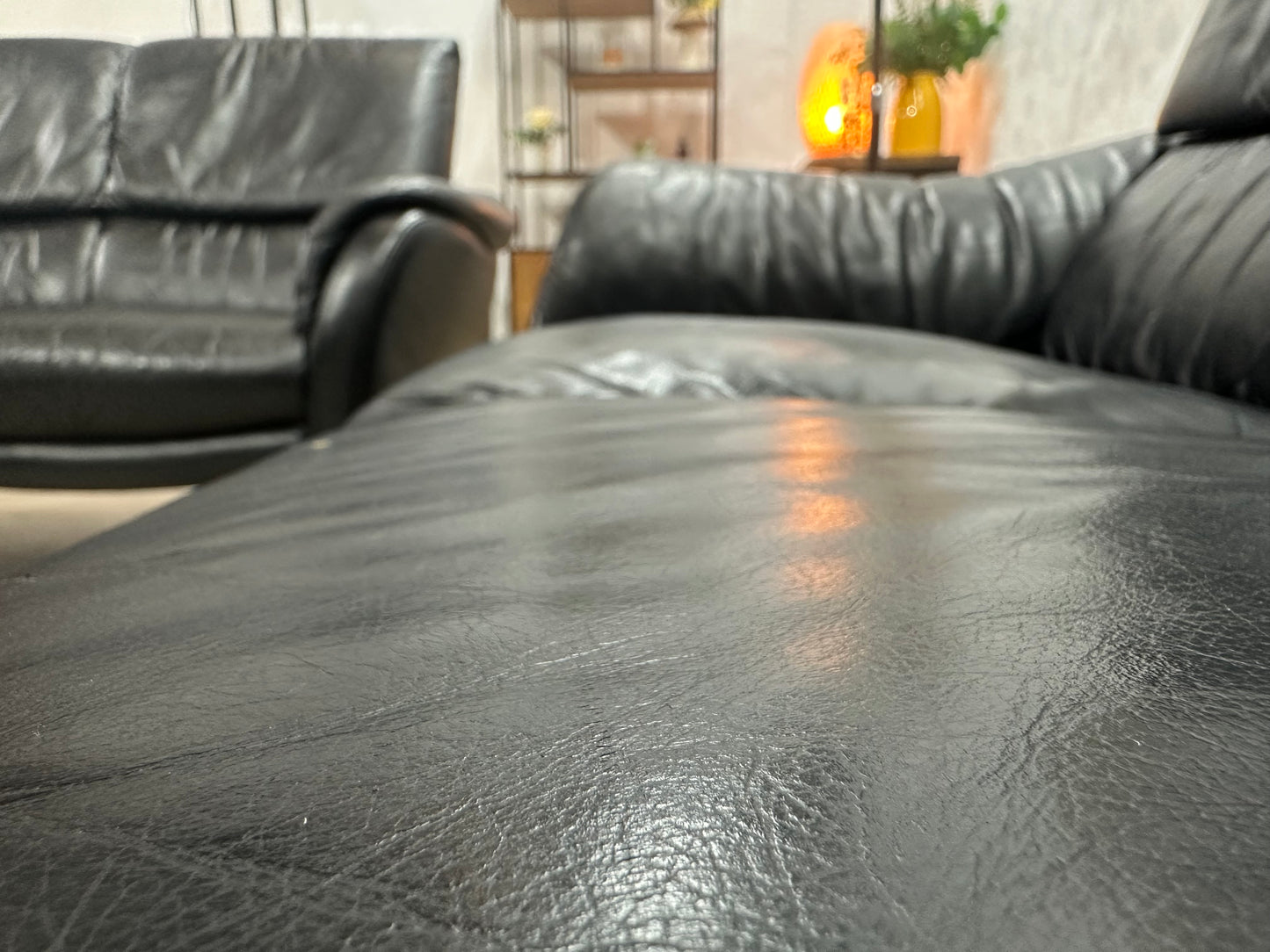 W.Schillig Zwarte Echt Lederen Banken Set ~ Vaste Kussens