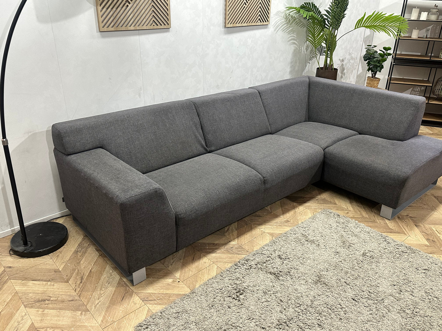 Woood Antraciet Suede Stoffen Hoekbank ~ Vaste Kussens