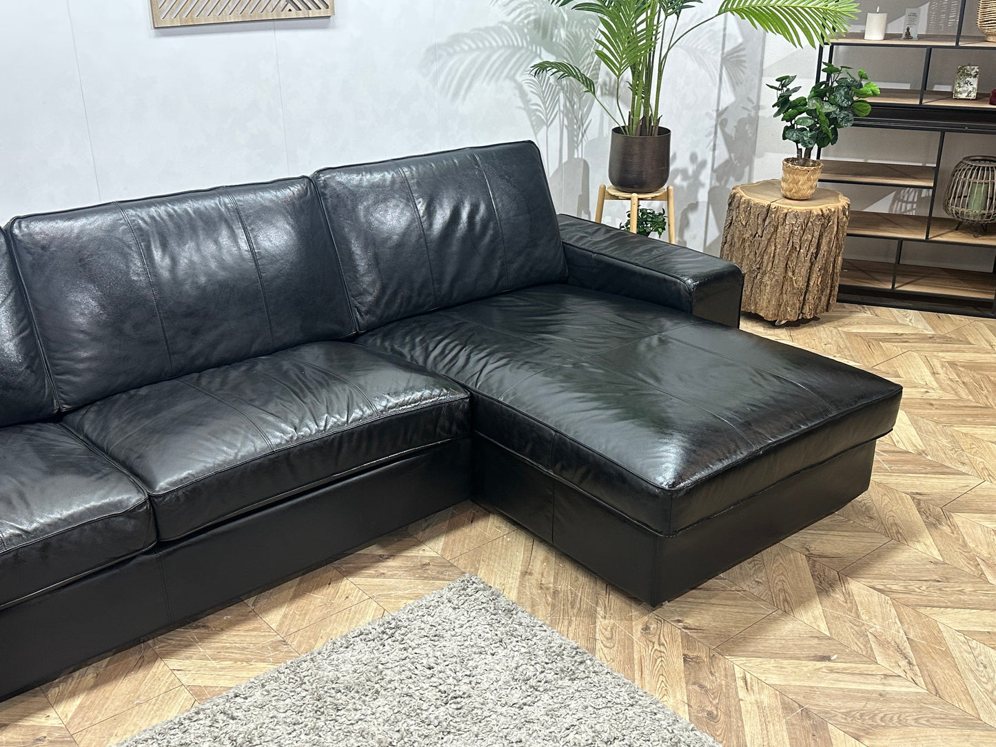 Zwarte Echt Lederen Hoekbank ~Geïmpregneerd