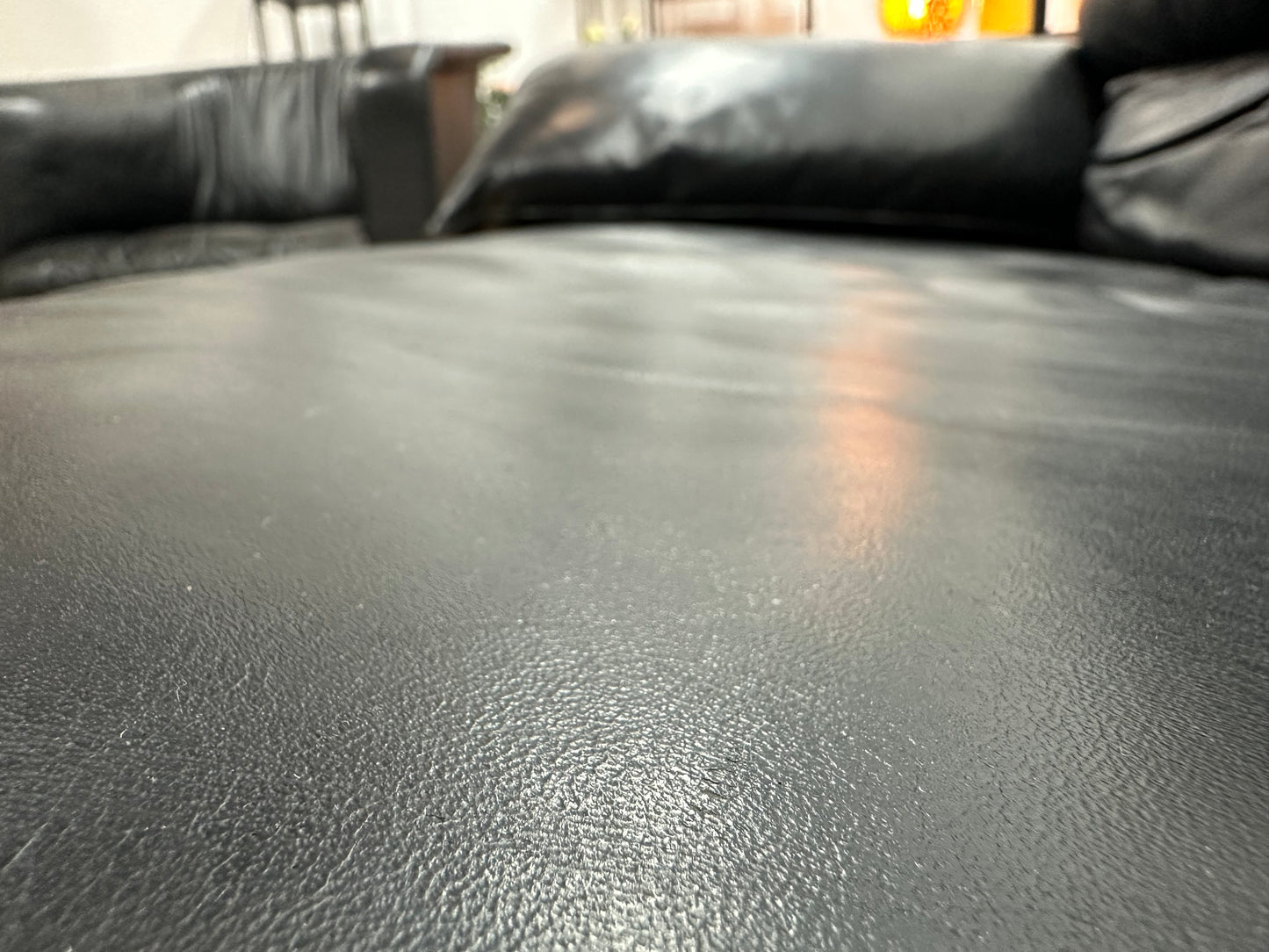 Zwarte Echt Lederen 2-Zits Inc Fauteuil ~ Vaste Kussens