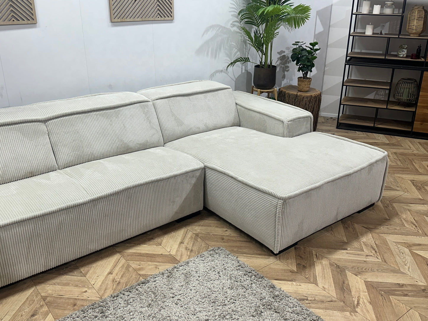 !Showroommodel! Witte Ribstof Hoekbank