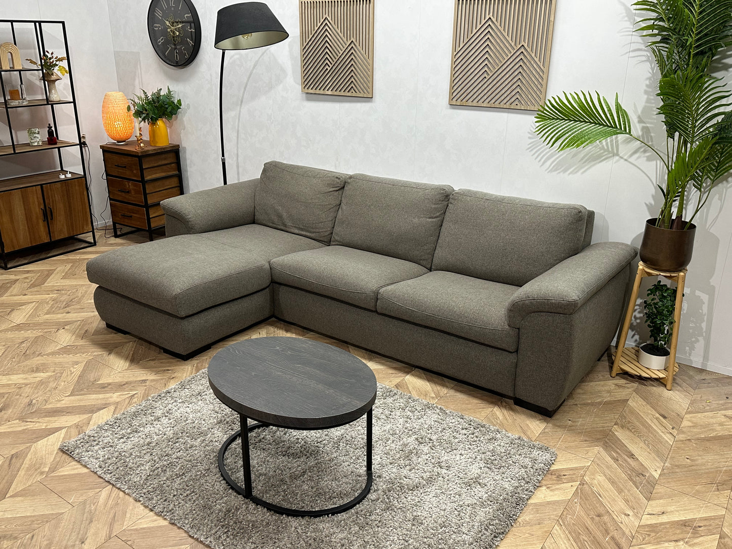 Grijze Hoekbank ~ Vaste Kussens