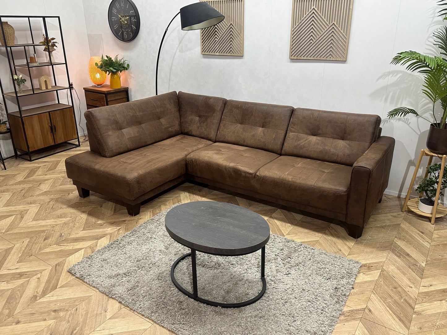 Bruine Suède Stoffen Hoekbank ~ Vaste Kussens