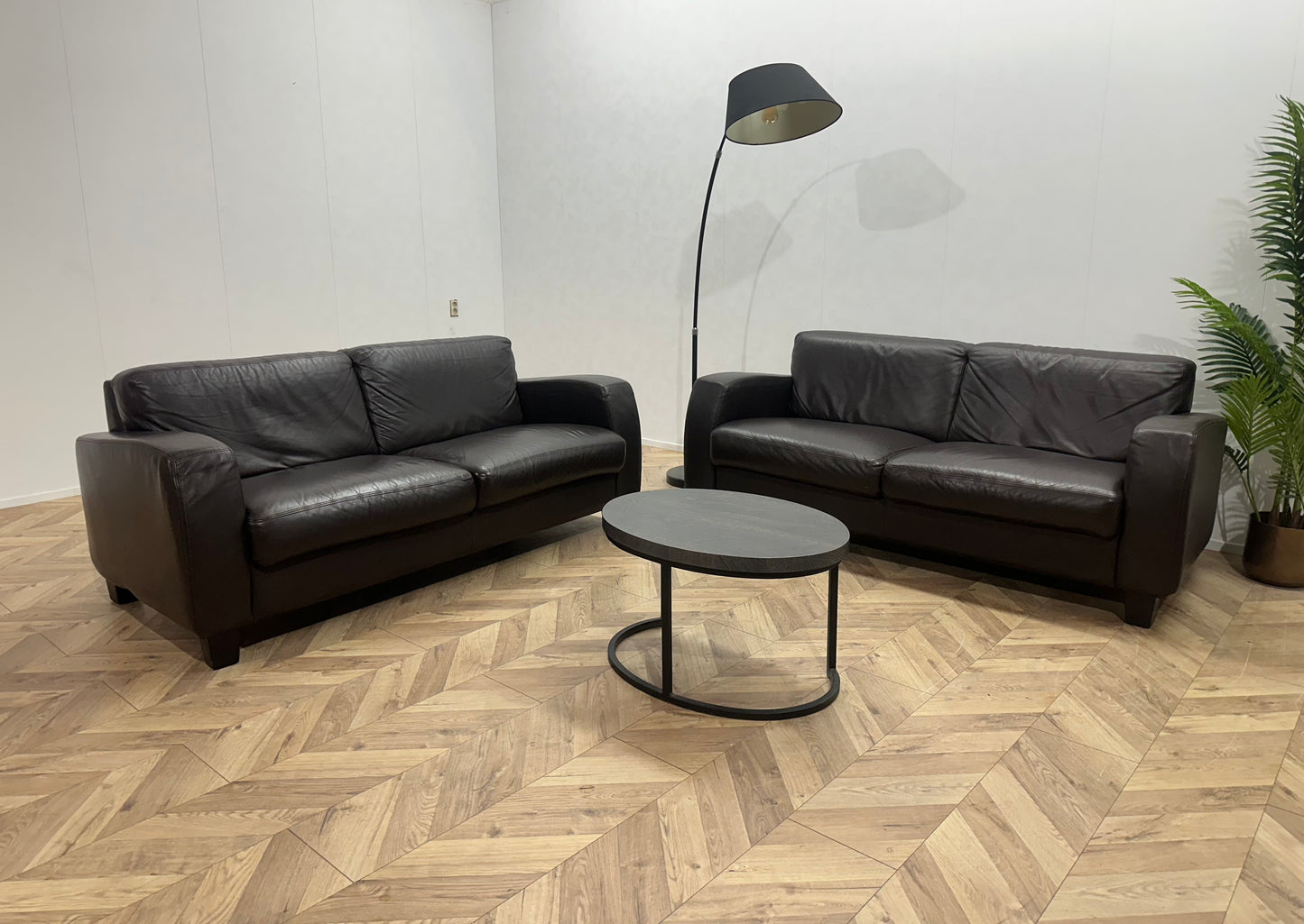 Bruine Echt Lederen Banken Set ~ Vaste Kussens