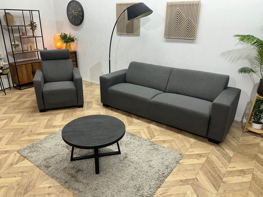 Antraciet 3-Zits Bank Inc Fauteuil ~ Vaste Kussens