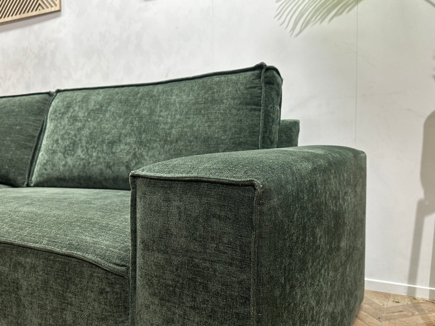 Groene Velvet 2.5-Zits Bank ~ Losse Rugkussens Met Afneembare Hoezen
