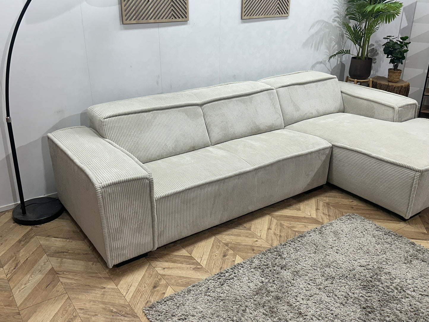 !Showroommodel! Witte Ribstof Hoekbank