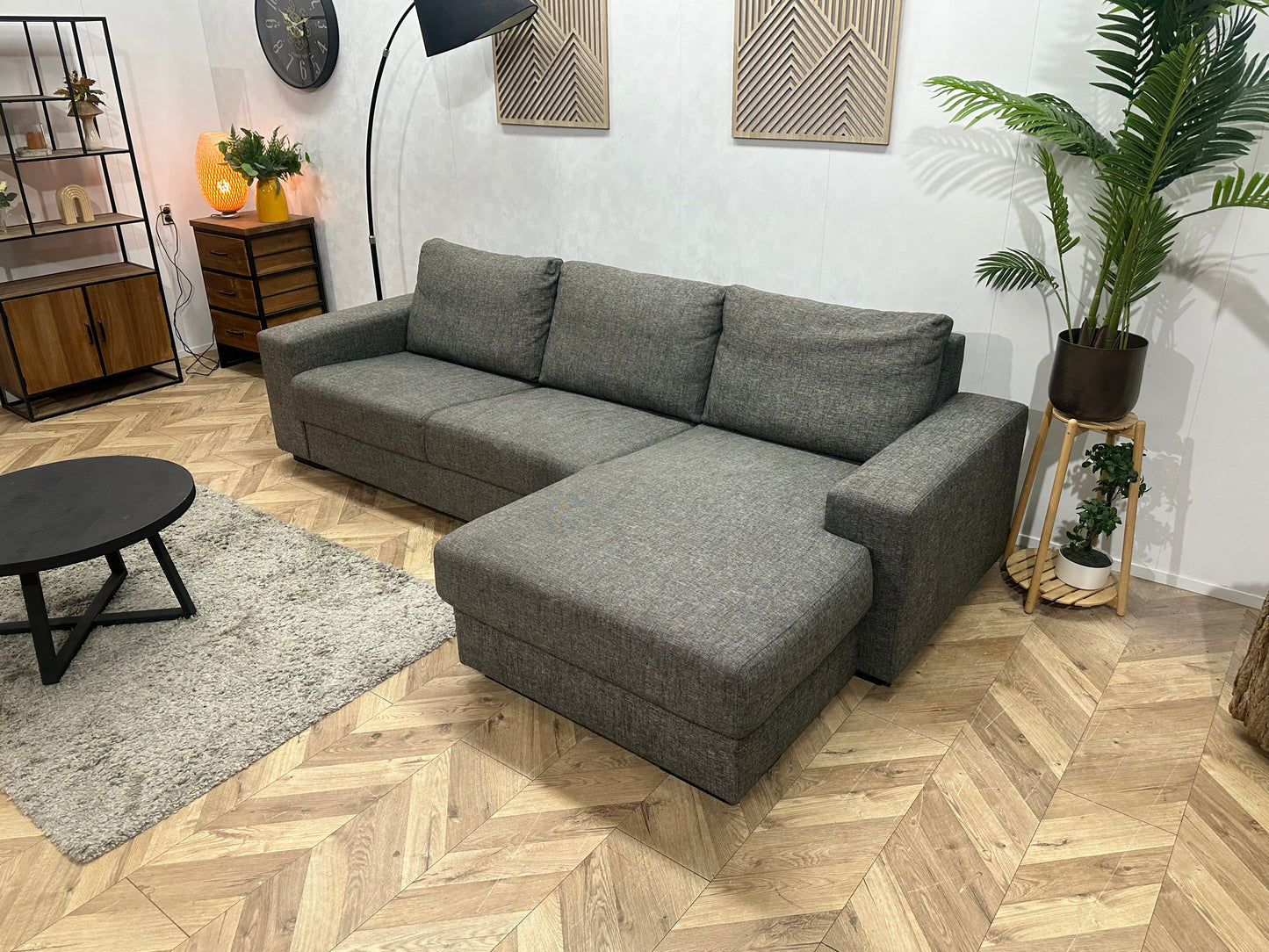 Antraciet Hoekbank ~ Vaste Kussens