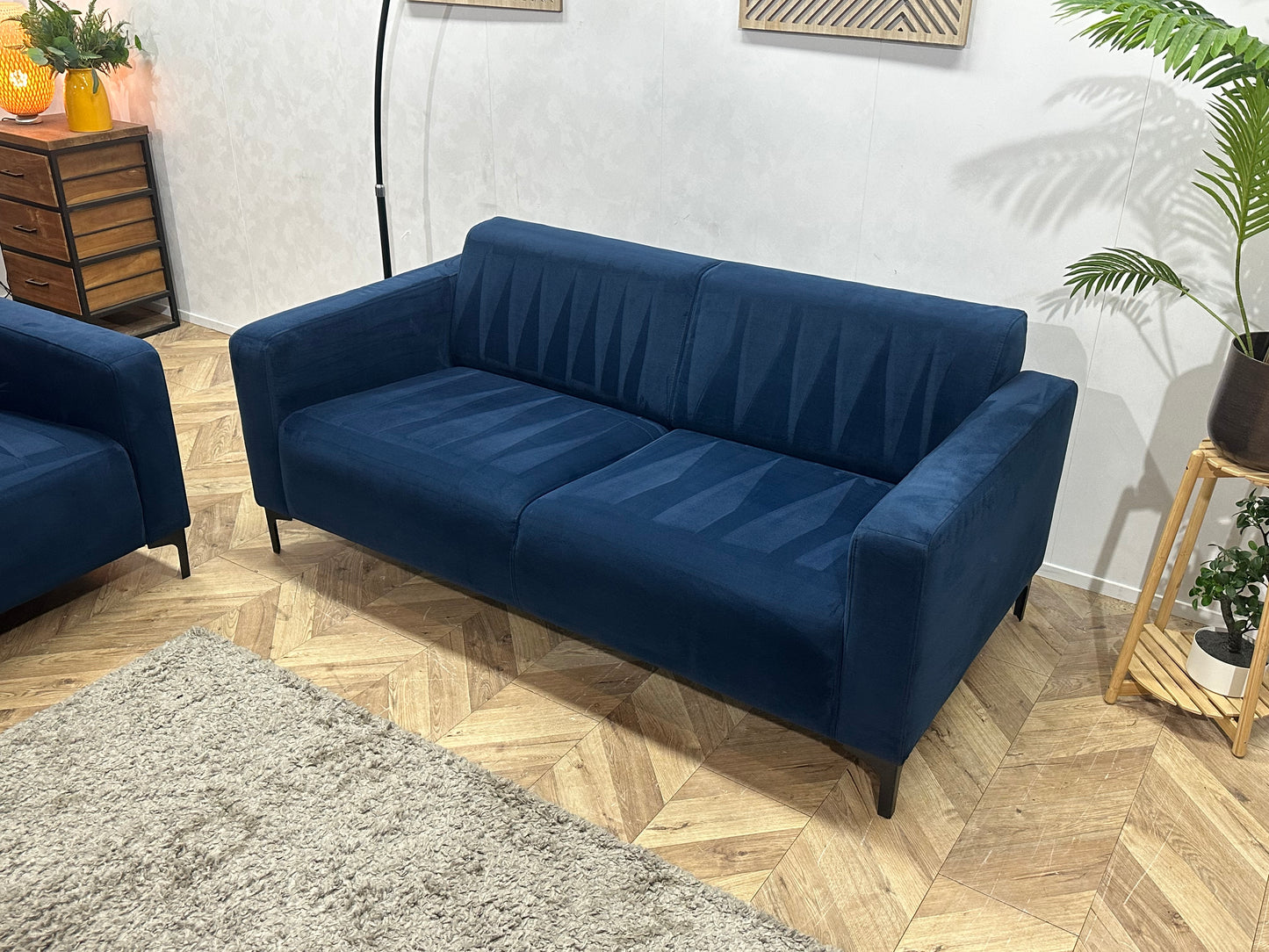 Blauwe Velvet Banken Set ~ Vaste Kussens