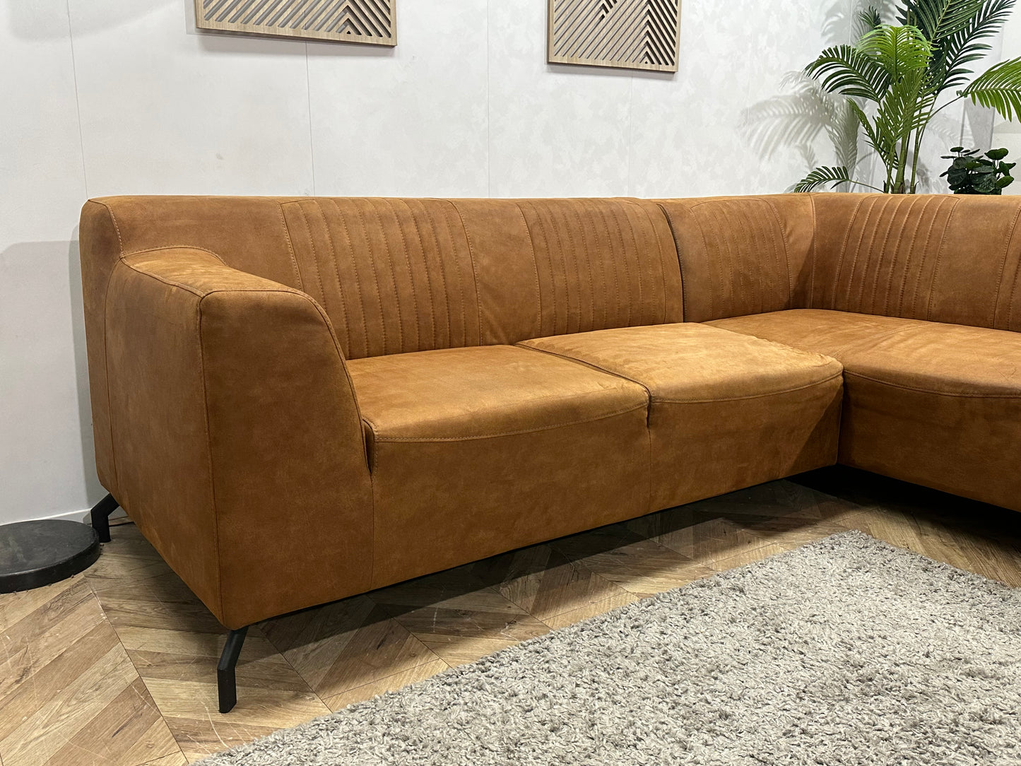 Cognac Bruine Suède Stoffen Hoekbank ~ Inruilvoordeel